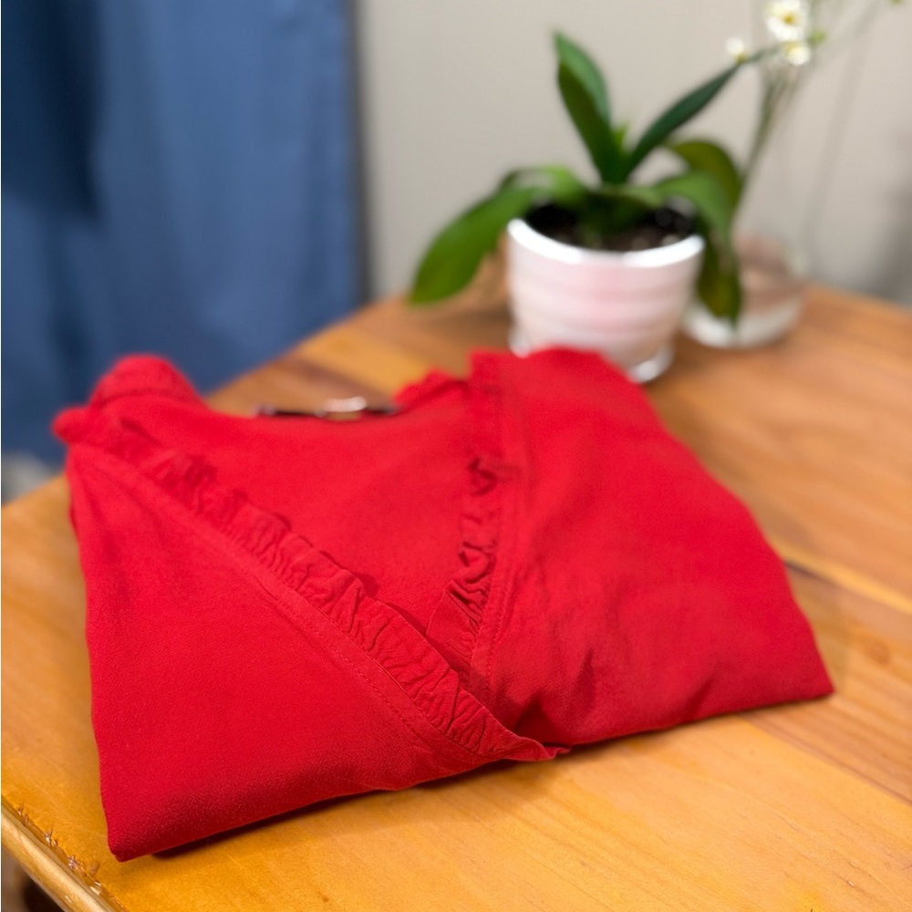 LOFT Vibrant Red Ruffle Wrap Blouse - Picture 4 of 5